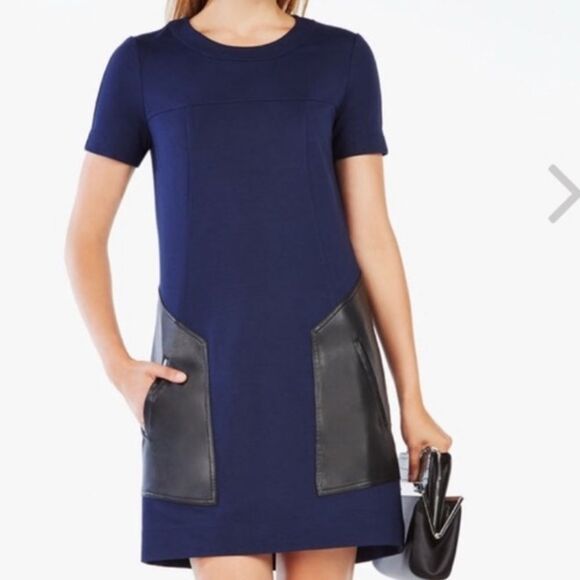 BCBGMaxAzria Black Mini Sheath Dress Crew Neck Short Sleeve - Picture 1 of 9